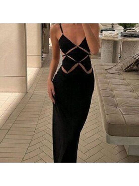 Dresses & Skirts - Black Preppy Womens Cut Out Waist Cami Dress